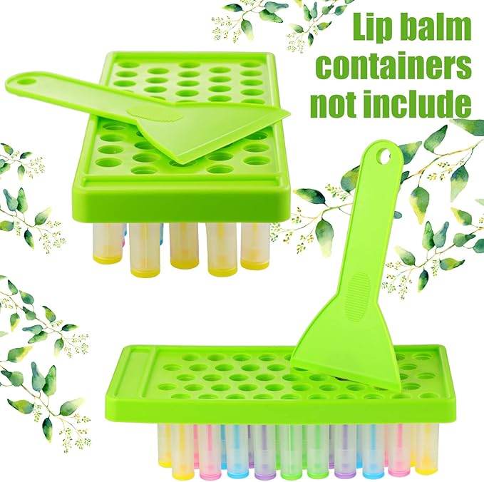 Maitys 2 Sets Lip Balm Tray and Spatula Portable Lip Balm Filling Tray and Spatula Set Lip Balm Tube Holder Lip Balm Tubes Tray Lip Balm Containers Lip Gloss Making Kit(Green)-VeraVaultWomen