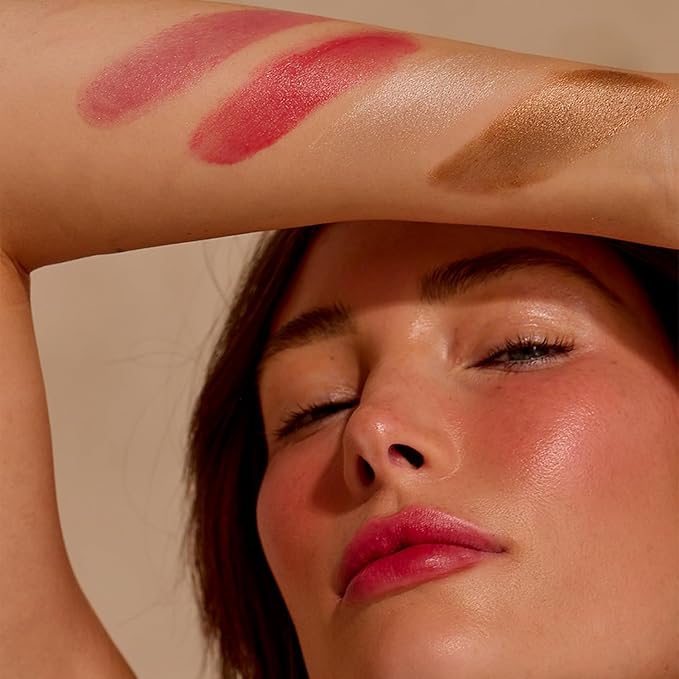 '+ Lux Unfiltered N°18 Illuminating Beauty Balm - Cream Blush Stick with Mango Butter - Buildable and Blendable Shimmer Blush Makeup Stick - Vegan & Cruelty Free - Sunset (A Sheer Sun Kissed Glow)