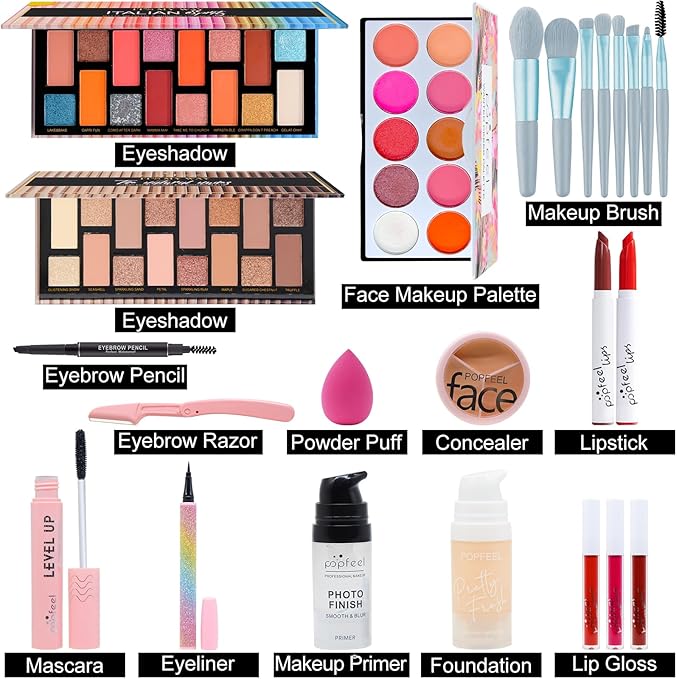 Makeup Kit for Women Full Kit, All-in-one Makeup Gift Set, Include Makeup Brush Set, Eyeshadow Palette, Lip Gloss Set, Lipstick, Foundation, Concealer, Mascara, Eyebrow Pencil-VeraVaultWomen