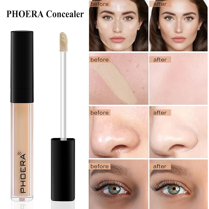 PHOERA Foundation Full Coverage Makeup, Mushroom Head Air Cushion CC Cream Natural Foundation Set,PHOERA Concealer, PHOERA Primer, PHOERA Powder, Foundation Brushes (104 Buff Beige+ 04 Buff Beige CC)-VeraVaultWomen