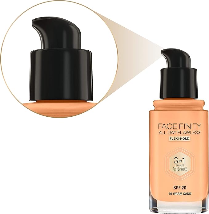 Max Factor Facefinity 3-in-1 All Day Flawless Liquid Foundation, SPF 20-70 Warm Sand, 30 ml-VeraVaultWomen