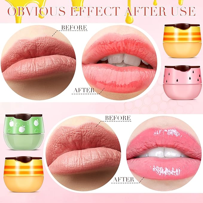 12 Pcs Bee Lip Balm Honey Pot with Brush Propolis Lip Mask Overnight, Moisturizing Hydrating Lip Sleeping Mask Prevention Dry and Cracked(Honey+Strawberry+Apple Lime)-VeraVaultWomen