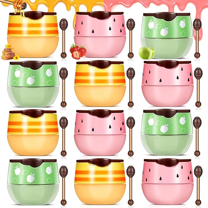12 Pcs Bee Lip Balm Honey Pot with Brush Propolis Lip Mask Overnight, Moisturizing Hydrating Lip Sleeping Mask Prevention Dry and Cracked(Honey+Strawberry+Apple Lime)-VeraVaultWomen