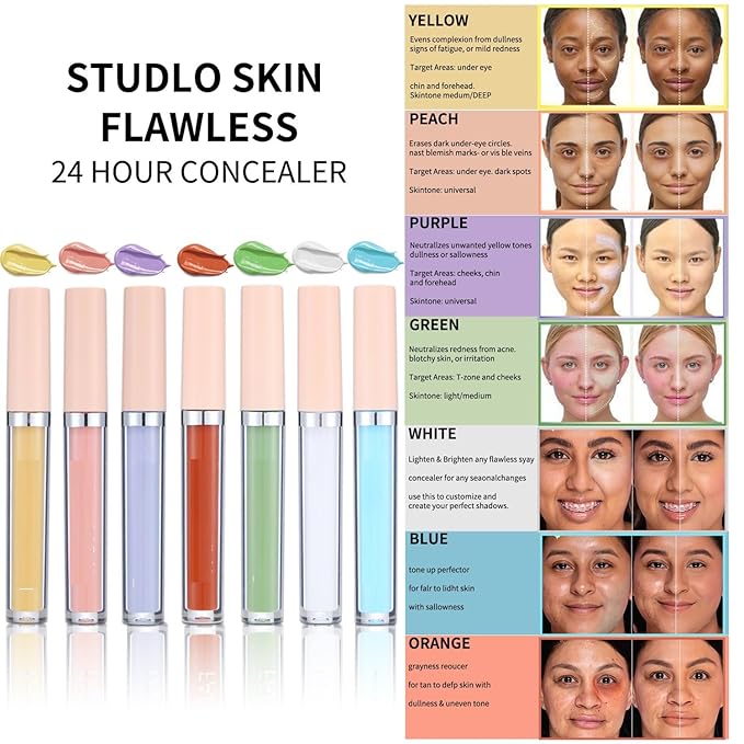 MAEPEOR Liquid Conceal Contour 7 Colors Cream Lightweight Liquid Concealer Contour Makeup for Concealing Blemishes, Brighten Dark Circles (Color 06 Green)-VeraVaultWomen