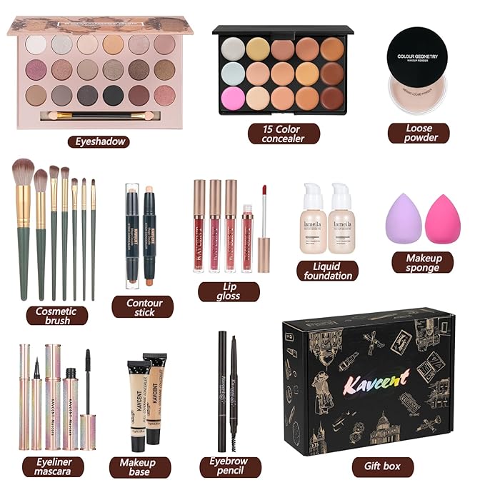 Makeup Kit Makeup Sets for Teens Makeup kits for Women Teenagers Make up Eyeshadow Palette Foundation Concealer Lipgloss Loose Powder Makeup Kit for Women Full Kit-VeraVaultWomen