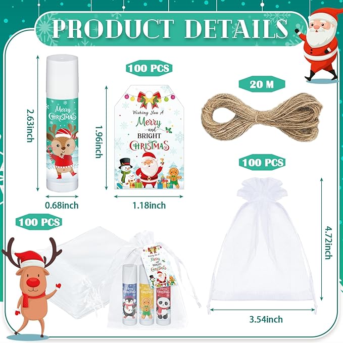 100 Pack Christmas Party Gifts Bulk Lip Balms Favors Bulk Christmas Stocking Stuffers Holiday Party Goodies Gifts Small Thank You Employee Appreciation Gifts for Women Men Coworkers Staff-VeraVaultWomen