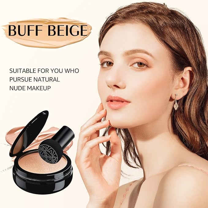 Mushroom Head Air Cushion CC Cream Foundation - Moisturizing & Long-Lasting BB Cream Concealer Makeup Base for All Skin Types, Brighten Long - Lasting Even Color Correcting Concealer (Buff Beige)-VeraVaultWomen