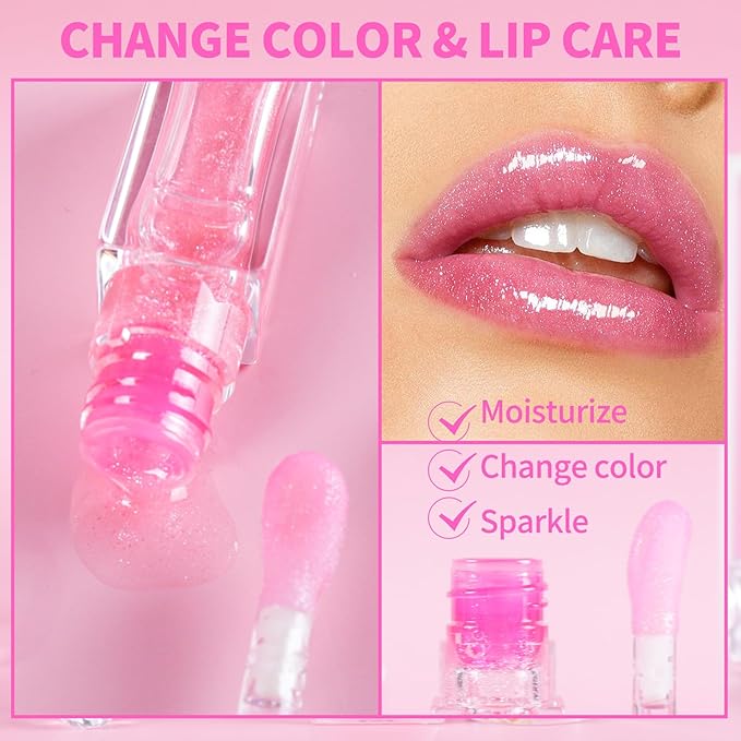 Magic Color Changing Lip Oil, Hydrating Lip Glow Oil Plumping Gloss Tinted Lip Balm Transparent Moisturizing Toot Lip Care-VeraVaultWomen