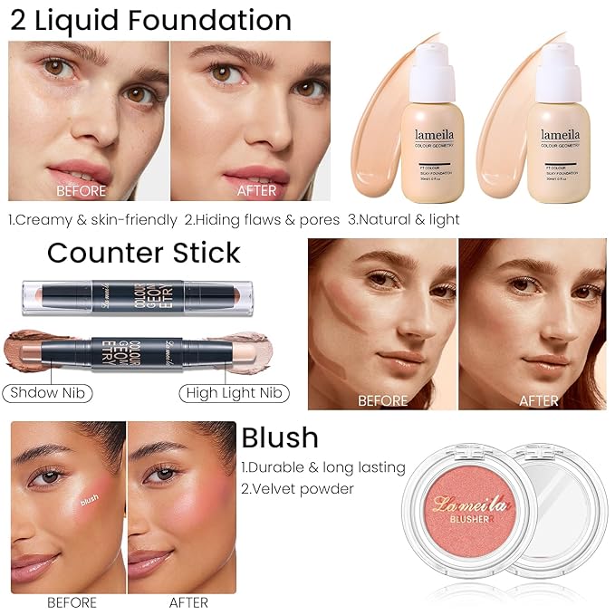 Makeup Kit for Girls Teens, Travel Makeup Kit, Facial Makeup Full Kit, Makeup Present Set for Beginners & Professionals, Cosmetic Bag Include Pigmented Blendable Eyeshadow Palette, concealer-VeraVaultWomen
