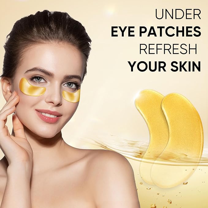 100Pcs/50Pairs Under Eye Patches Gold for Dark Circles, Puffy Eyes, and Wrinkles, 24K Gold Eye Mask for Face, Eye Cream for Men and Women-VeraVaultWomen