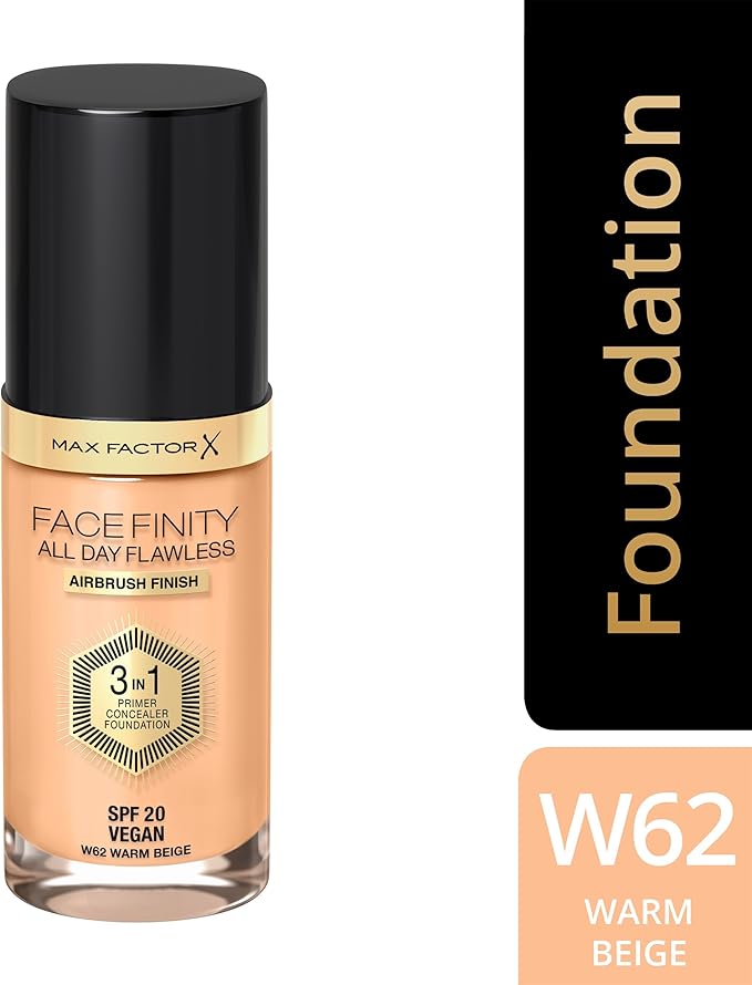 Max Factor Facefinity 3-in-1 All Day Flawless Liquid Foundation, SPF 20-62 Warm Beige, 30 ml-VeraVaultWomen