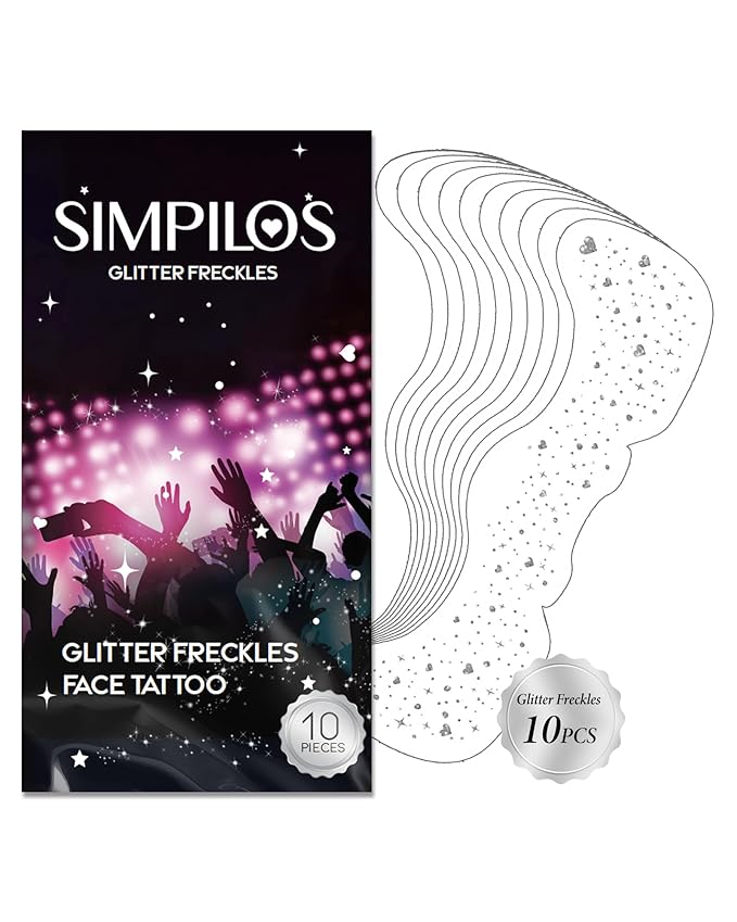 Glitter Freckles, Face Glitter for Kids Women Girls, Waterproof Glow Up Singer Concerts Festival Rave Accessories (Silver -Hearted)