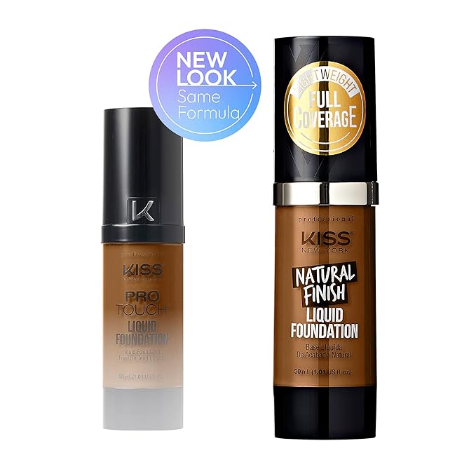Kiss New York Professional Liquid Foundation - Lightweight and Hydrating Formula, Natural Finish, Control Shine, Cover Pores, Medium to Full Coverage, Green Tea Extract (Warm Coconut)-VeraVaultWomen