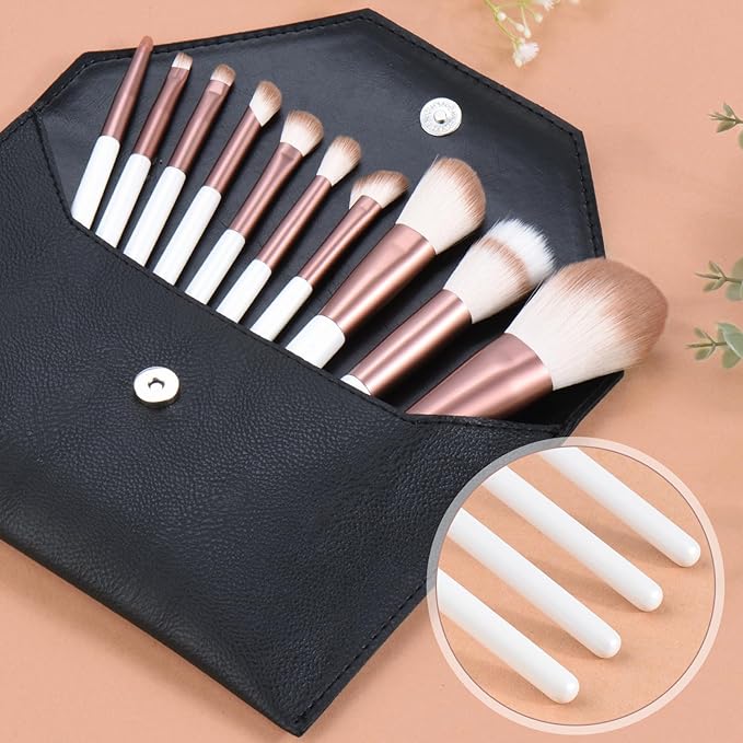Makeup Brushes Set With Case 10Pcs White Makeup Brush Kit Foundation Eyeshadow Powder Blending Kabuki Eyebrow Eyelash Brushes Cosmetic Brush Travel Kit Gift (White+Brown)-VeraVaultWomen