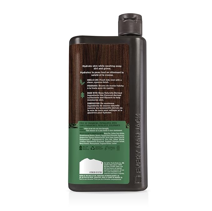 Every Man Jack Nourishing Pacific Cypress Mens Body Wash for All Skin Types - Naturally Derived Ingredients - Cleanse and Hydrate Skin with Coconut and Glycerin - 24oz 2 Bottles-VeraVaultWomen