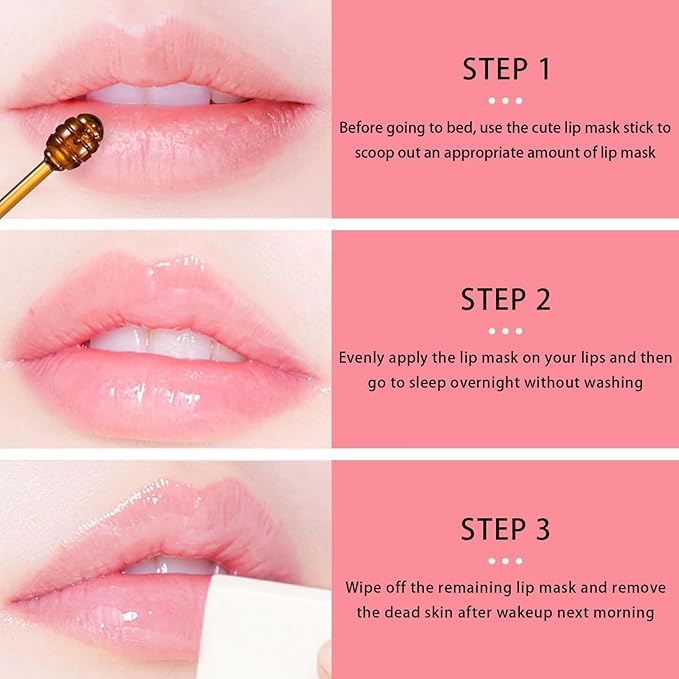 1 PCS Bee Lip Balm Lip Mask Honey Pot, Cherry Moisturizing Sleeping Lip Mask Overnight with Sticks, Lip Balm Honey Pot Lip Balm Hydrating Prevention Dry and Crack Lip Scrubs Exfoliator-VeraVaultWomen