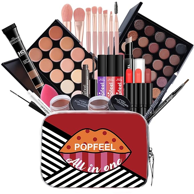 Makeup Kit For Women Full Kit, Naked Shimmer Eyeshadow Palette, Waterproof Black Eyeliner & Mascara, Makeup Tools Set, Lipstick, Premium Synthetic Foundation Powder for Medium to Dark Skin-VeraVaultWomen