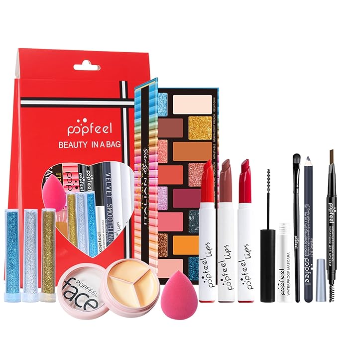 Makeup Kit for Teens, Makeup Starter Kit for Teens with Gift Bag, Matte Glitter Shadow Palette, Lipstick Set, Eyebrow Pen, Black Mascara, Shimmer Powder etc, Birthday Gifts for Women Girls-VeraVaultWomen