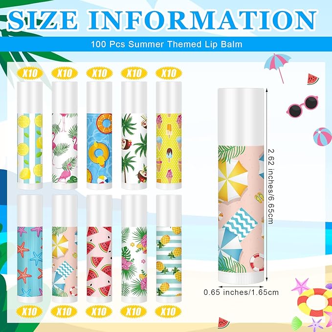 100 Pcs Summer Lip Balm Bulk Moisturizing Lip Balm Jasmine Flavor Lip Balms Cream Tropical Hawaiian Beach Luau Party Lip Care Product for Stocking Stuffers Beauty Gifts Women Men-VeraVaultWomen