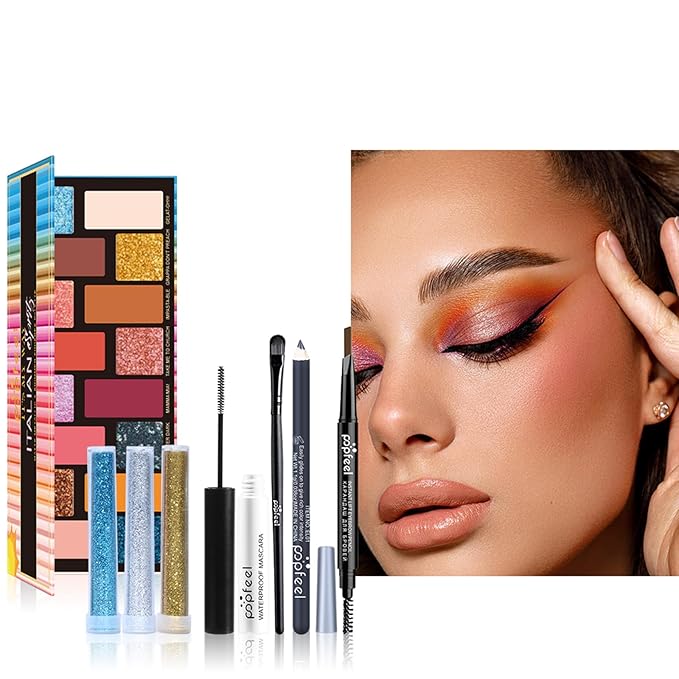 Makeup Kit for Teens, Makeup Starter Kit for Teens with Gift Bag, Matte Glitter Shadow Palette, Lipstick Set, Eyebrow Pen, Black Mascara, Shimmer Powder etc, Birthday Gifts for Women Girls-VeraVaultWomen