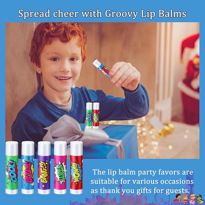 100 Pcs Hero Party Favors Lip Balms Bulk for Kids Birthday Party Moisturizing Lip Balm for Hero Themed Celebration Gifts Lip Care Products for Classroom Rewards Favor Party Supplies-VeraVaultWomen