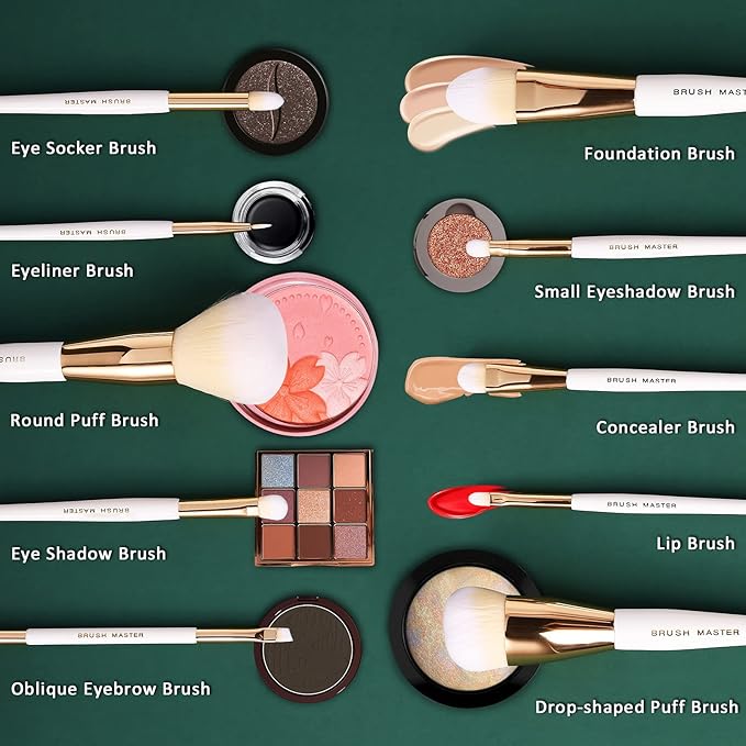 Makeup Brushes Set 10Pcs Professional Kabuki Foundation Eyeshadow Blush Blending Lip Full Face Cosmetic Kit W/Makeup Brush Set with Holder-VeraVaultWomen