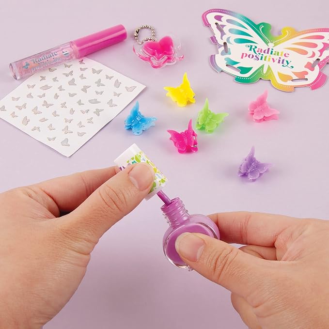 Make It Real: Butterfly Dreams Cosmetic Set - 11 Pieces, Tweens & Girls, Includes 6 Butterfly Hair Clips, Polish, Nail Stickers, 2 Lip Gloss & Instructions, Butterflies, Makeup & Beauty, Kids Ages 8+-VeraVaultWomen
