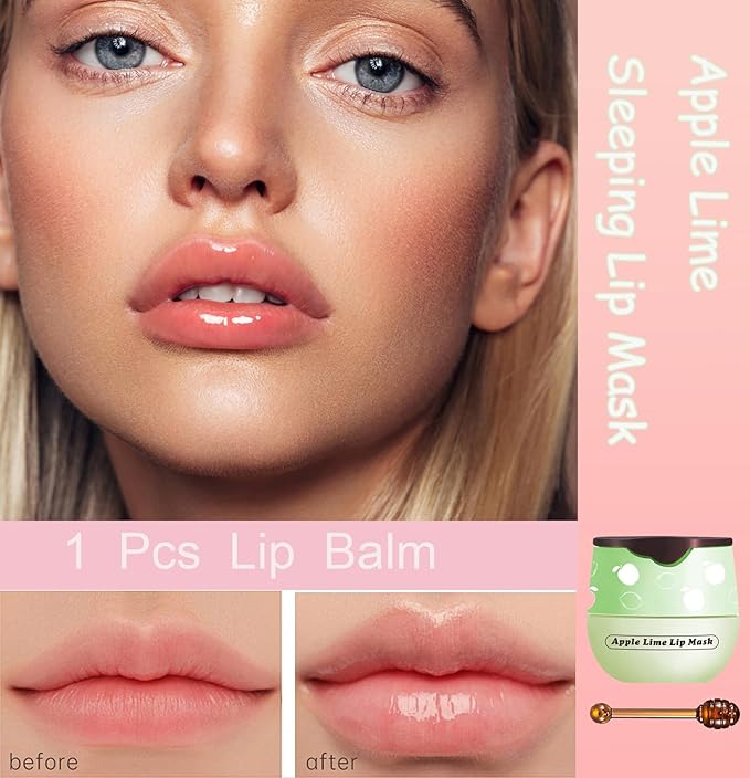 1 PCS Bee Lip Balm Honey Pot, Exfoliating Apple Bee Lip Balm Sleeping Lip Mask Overnight with Sticks, Honey Pot Lip Balm Prevention Dry Hydrating and Crack Lip Scrubs-VeraVaultWomen