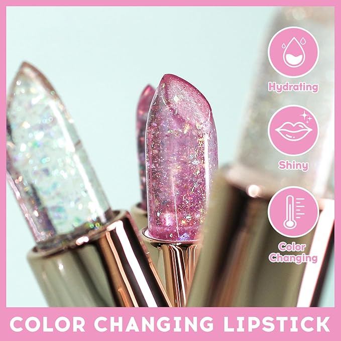Magic Color Changing Lipstick, pH Lip Balm Glitter Shimmer Lipstick Plumping Glimmer Glow Jelly Lipstick, Hydrating Lasting Nourishing Moisture Lip Care Temperature Color Change Lip Gloss (4#)-VeraVaultWomen