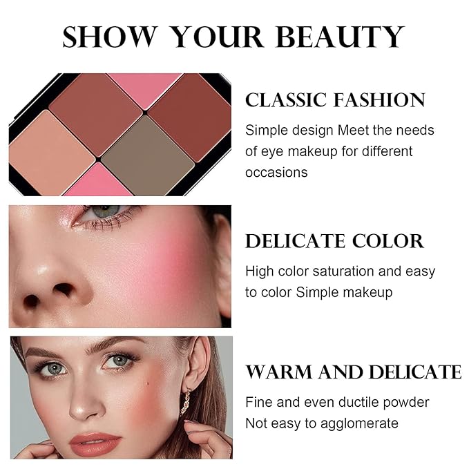 12 Colors Blush Palette,Highlighter Blush Powder Makeup,Long-Wearing,Smudge Proof,Natural-Looking,Blendable Cruelty-Free Matte Finish,Contour and Highlight Blush Palette Face Cosmetics Makeup-VeraVaultWomen