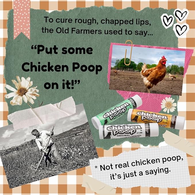 .15 oz. Chicken Poop® ORIGINAL FLAVOR Lip Junk for Dry, Chapped Lips, LIP BALM PACK OF 4