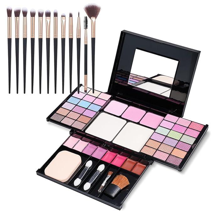Makeup Kit Eyeshadow Palette for Women Full Gift Kit Girl Kids 49 Colors Makeup Set Combination Eyeshadow Palette with 12pcs Makeup Brushes-VeraVaultWomen
