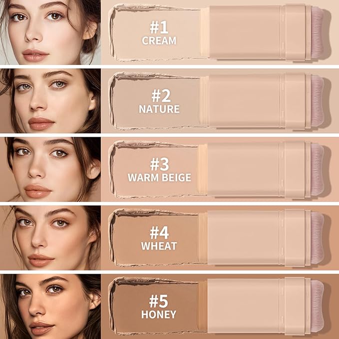 Beauty Balm Serum Boosted Skin Tint, Dual-Ended Eraser Foundation Stick with Brush, Full Coverage Cream Korean Makeup, Long-Lasting Stick for Smooth, Flawless Finish (#2 Nature)-VeraVaultWomen