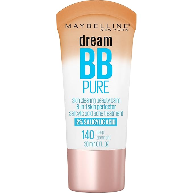 Maybelline Dream Pure Skin Clearing BB Cream, 8-in-1 Skin Perfecting Beauty Balm With 2% Salicylic Acid, Sheer Tint Coverage, Oil-Free, Deep, 1 Count-VeraVaultWomen