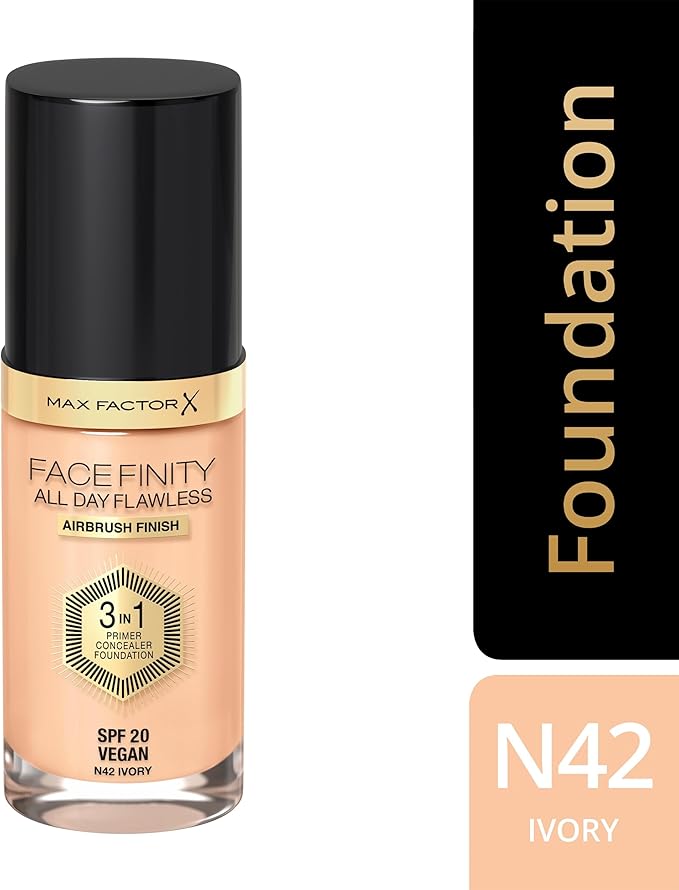 Max Factor Facefinity 3-in-1 All Day Flawless Liquid Foundation, SPF 20-42 Ivory, 30 ml-VeraVaultWomen