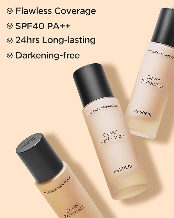THESAEM Cover Perfection Concealer Foundation - 24H Coverage, Light Liquid Texture - Ideal for Oily, Combination Skin, Provides Semi-Matte, Smooth Finish, 1.01 fl.oz. (1.5 Natural Beige)-VeraVaultWomen