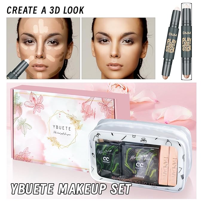 Makeup Kit Set for Women, Makeup Present for Women Teen Girl, Eyeshadow CC Cream Foundation Face Primer, Makeup Brush Sponge, Lipstick, Eyebrow Soap Pencil Mascara Eyeliner Cosmetic bag-VeraVaultWomen