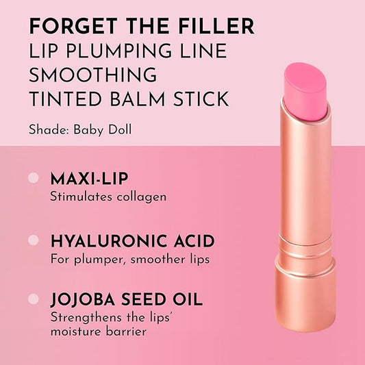 "LAWLESS Forget the Filler Lip Plumping Line-Smoothing Tinted Balm, Baby Doll, Pink, 0.09 Ounce"-VeraVaultWomen