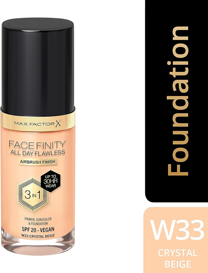 Max Factor Facefinity All Day Flawless 3 In 1 Foundation SPF 20, No. 33 Crystal Beige-VeraVaultWomen