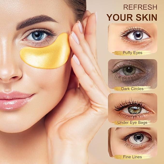 10Pairs 20Pcs 24K Gold Under Eye Patches, Collagen Eye Masks for Dark Circles and Puffiness, Reduce Wrinkles and Puffy Eyes, Refresh Your Skin, Women Skincare Eye Treatment Products-VeraVaultWomen