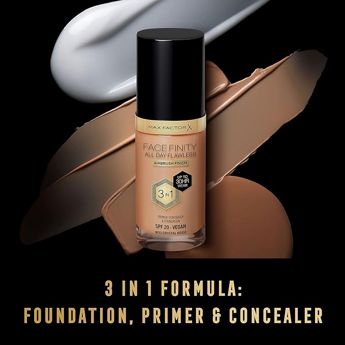Max Factor Facefinity All Day Flawless 3 In 1 Foundation SPF 20, No. 33 Crystal Beige-VeraVaultWomen