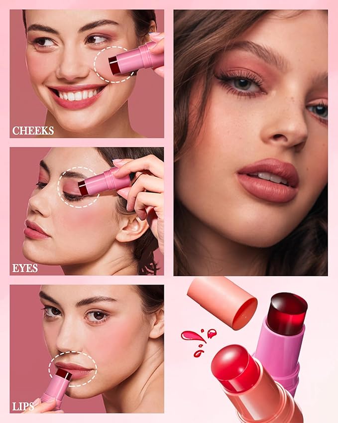 Makeup Jelly Tint,Cooling Water Jelly Tint Coral Blush Stick, Sheer Lip & Cheek Tint Stain, Long Lasting Waterproof Jelly Blush Lip Gloss, Vivid Color, Non-Sticky, Buildable Tinted Jelly Lip Stains-02-VeraVaultWomen