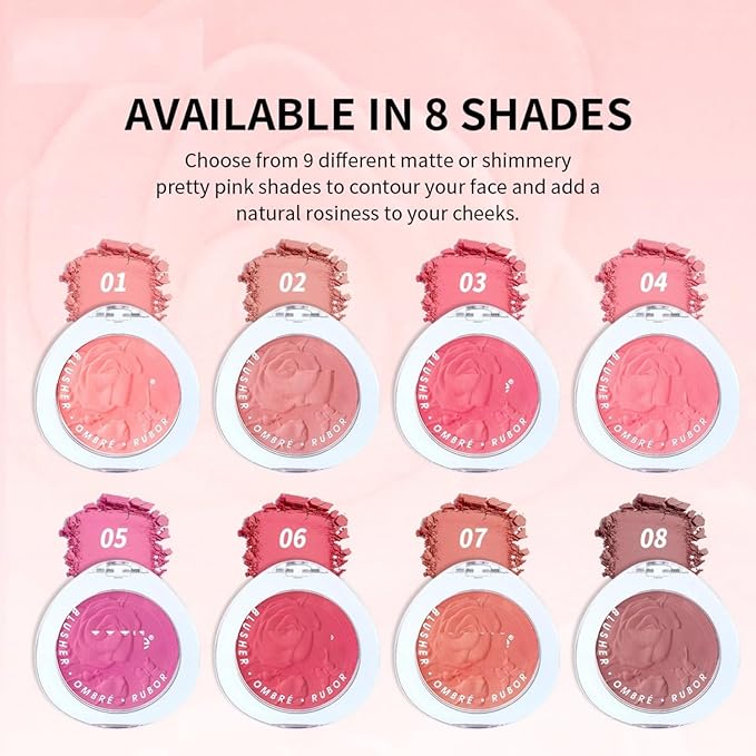 MAEPEOR Matte Face Blush 8 Colors Lightweight Natural Look Face Blush Long-Lasting and Highly Pigmented Powder Blush for Cheeks (Color 07)-VeraVaultWomen