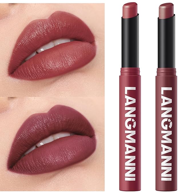 Jolilab 2 Pcs Velvet Matte Lipstick Nude Matte Soft Dark Color Stick Waterproof Long-Lasting Non-Stick Cup High Pigmented Lip Stick Lip Balm Beauty Cosmetics Gift for Girls(11#+12#