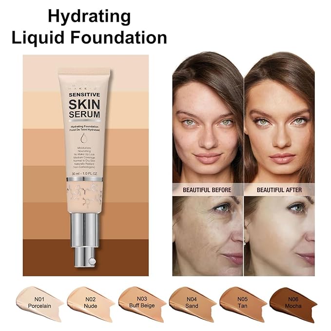 MAEPEOR Hydrating Foundation 6 Colors Full Coverage Liquid Foundation Naturally Mattle Oil-Control Foundation for All Skin Tone (06 Mocha)-VeraVaultWomen