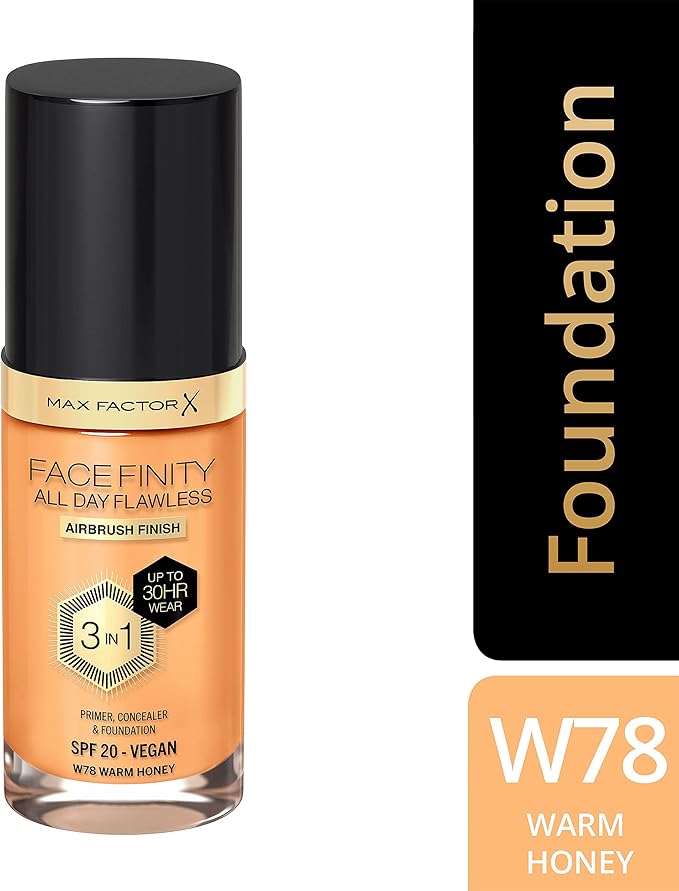 Max Factor Facefinity 3-in-1 All Day Flawless Liquid Foundation, SPF 20-78 Warm Honey, 30 ml-VeraVaultWomen