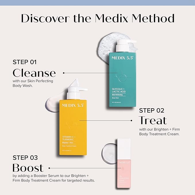MEDIX 5.5 Exfoliating AHA Glycolic Acid Face & Body Scrub Cleanser + Vitamin C Moisturizing Body Cream Lotion Skin Care 2PC Set | Alpha Hydroxy Acid & Lactic Acid Foaming Body Wash & Face Wash, 2-PC-VeraVaultWomen