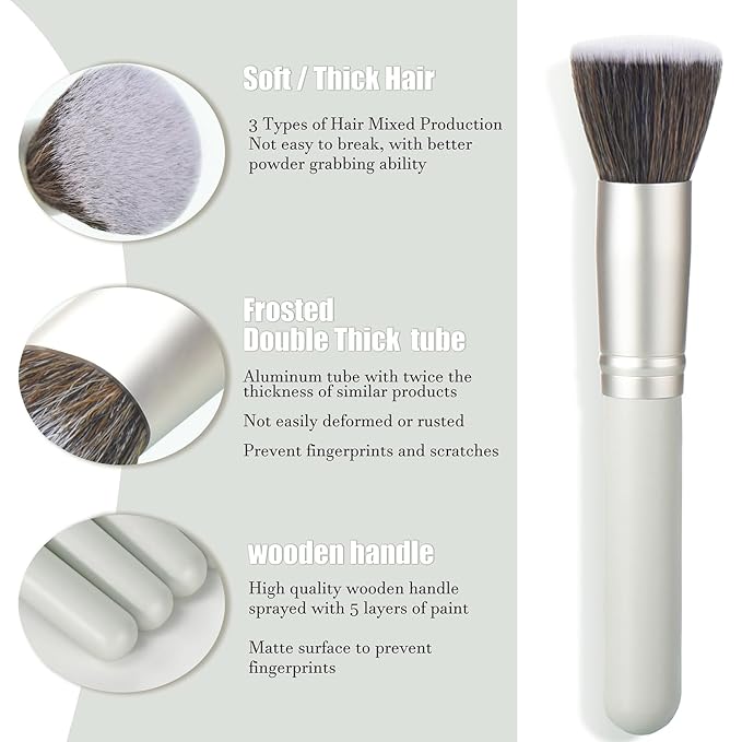 10 Piece Makeup Brushes - Grayish Green Wooden Handle with Soft Synthetic Bristles,for Face & Eye Makeup|Professional Makeup Brushes set for Women & Girls|-VeraVaultWomen