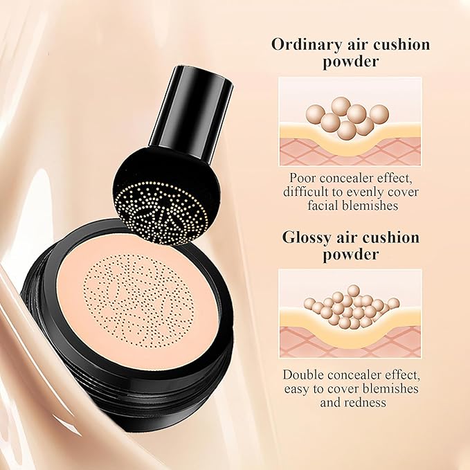 Mushroom Head Air Cushion CC Cream Foundation - Moisturizing & Long-Lasting BB Cream Concealer Makeup Base for All Skin Types, Brighten Long - Lasting Even Color Correcting Concealer (Ivory)-VeraVaultWomen