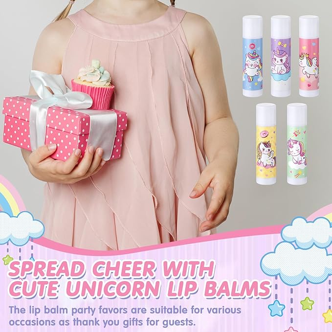 100 Pcs Unicorn Party Favors Lip Balms Bulk for Kids Birthday Party Moisturizing Lip Balm for Unicorn Themed Celebration Gifts Lip Care Products for Classroom Rewards Favor Party Supplies-VeraVaultWomen